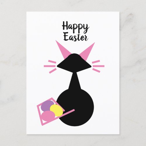 Cat Pink Kitty Retro Whimsical Graphi Happy Easter Holiday Postcard