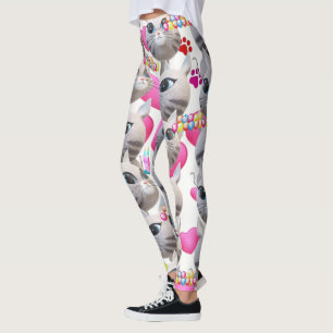 Cat Pink Meow White Leggings 