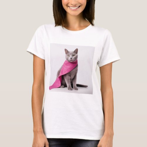 cat pink modern print big scarf ribbon  T_Shirt
