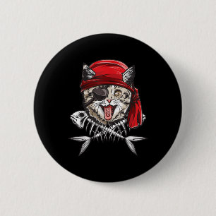 Cat Pirate Boys Men Jolly Roger Flag Skull And Cro Button