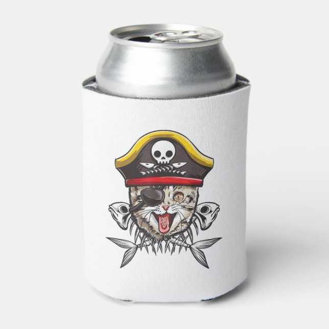 Cat Pirate Captain Men Jolly Roger Flag Skull And  Can Cooler (Can Front)