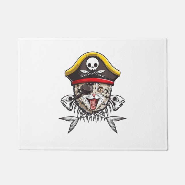 Cat Pirate Captain Men Jolly Roger Flag Skull And  Doormat (Front)