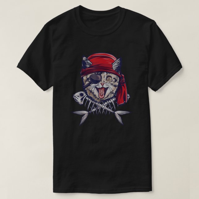 Cat Pirate Funny Cat Pirate Gift Captain Cat T-Shirt (Design Front)