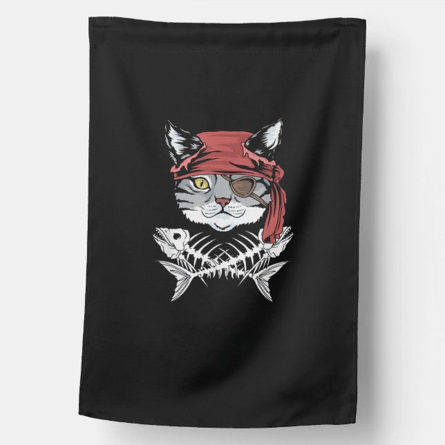Cat Pirate Funny Cat Pirate Halloween House Flag (Front)