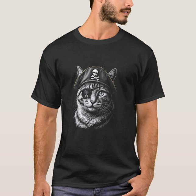 Cat Pirate Halloween Eye Patch, Kitten Trendy Hips T-Shirt (Front)