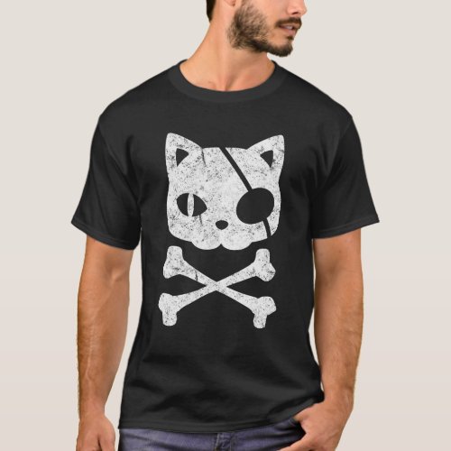 Cat Pirate Lazy Halloween Costume Kitten Skull T_Shirt