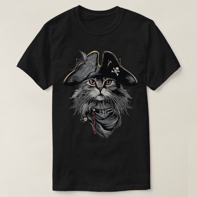 Cat Pirate Talk Like A Pirate T-Shirt (Design Front)