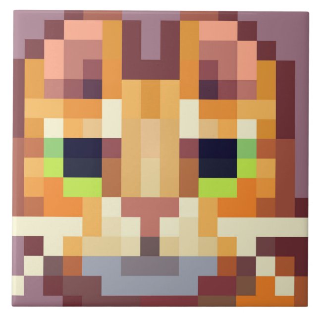 Cat pixel art ceramic tile (Front)