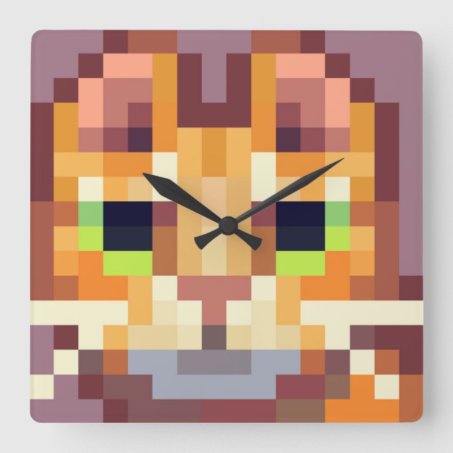 Cat Pixel Arts Square Wall Clock (Front)