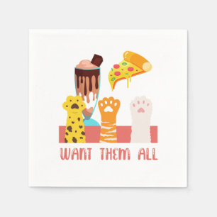 Cat Pizza Ice Cream Kitten Kitty Pet Animal Gift Napkins