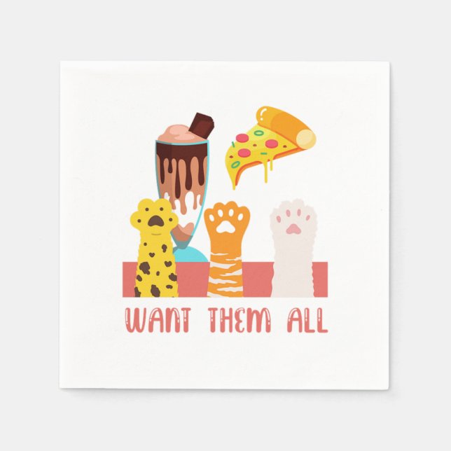 Cat Pizza Ice Cream Kitten Kitty Pet Animal Gift Napkins (Front)