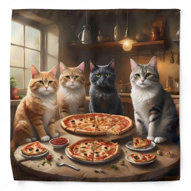 Cat Pizza Night, Bandana (Front)