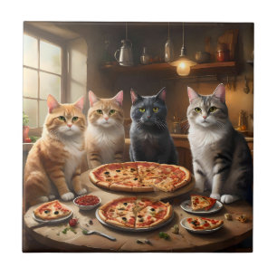 Cat Pizza Night, Ceramic Tile