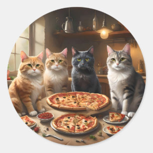 Cat Pizza Night, Classic Round Sticker