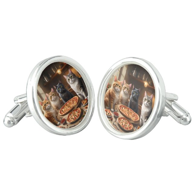 Cat Pizza Night, Cufflinks (Angled)