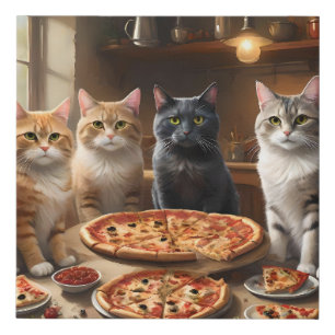 Cat Pizza Night, Faux Canvas Print