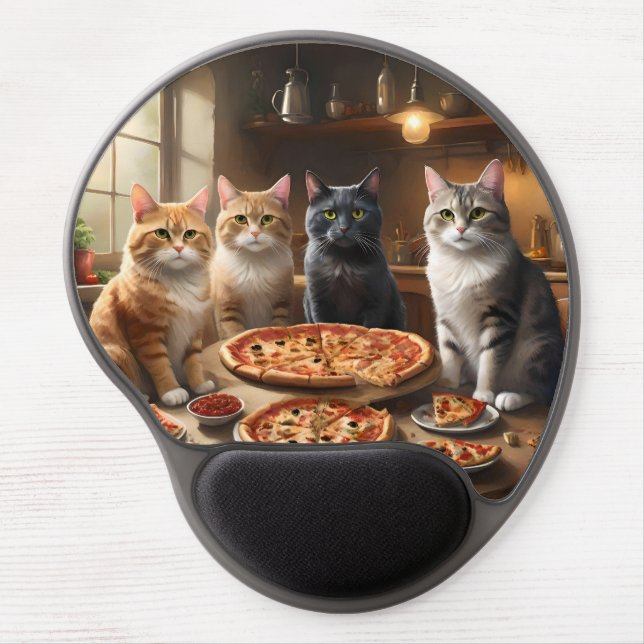 Cat Pizza Night, Gel Mouse Pad (Front)