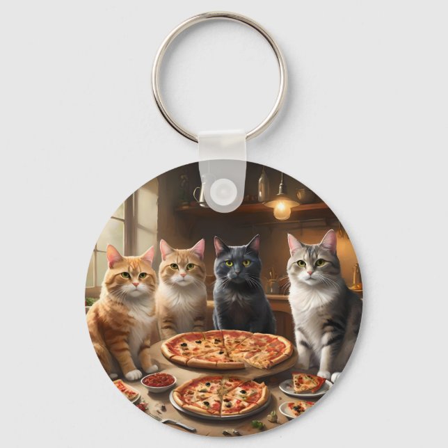 Cat Pizza Night, Keychain (Front)