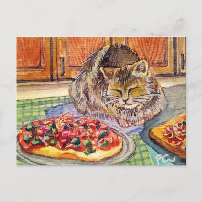 Cat & Pizza Postcard (Front)