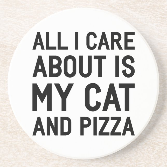Cat & Pizza Sandstone Coaster (Front)