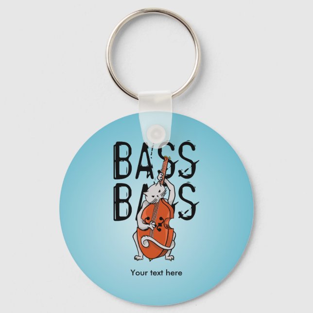 Cat Playing a Double Bass or Cello Keychain (Front)
