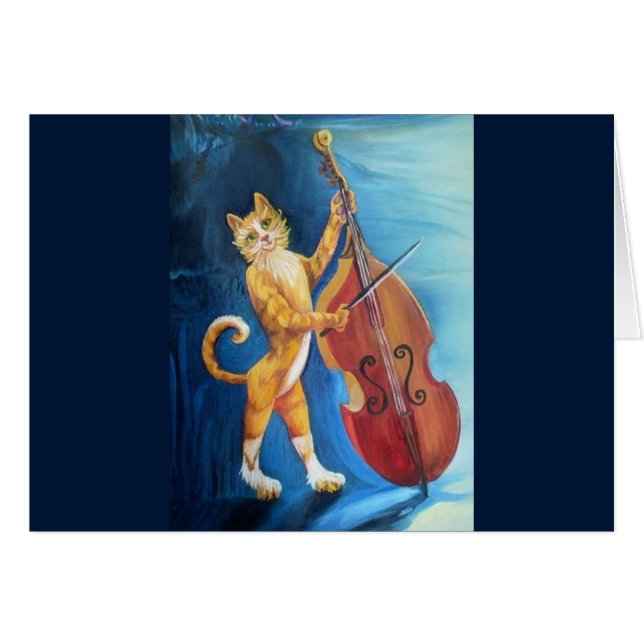 Cat Playing a Fiddle Greeting Card (Front Horizontal)