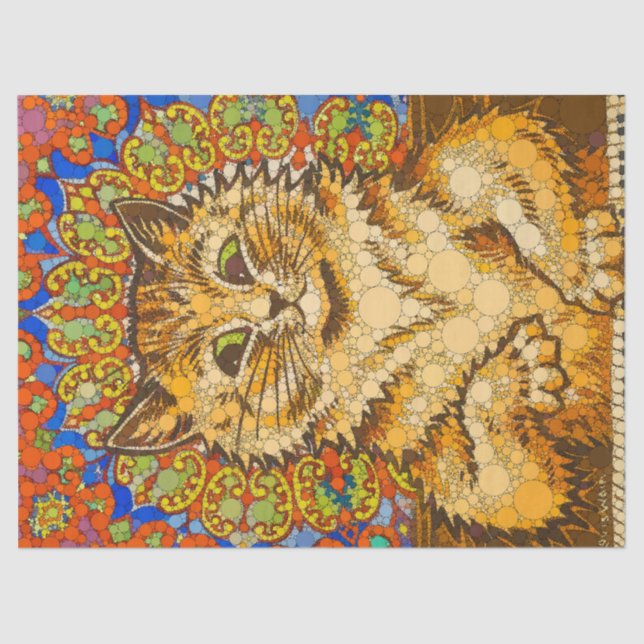 Cat Playing a Piano, Psychedelic -After Louis Wain Tissue Paper (Front)