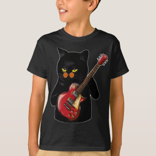 Cat Playing Acoustic Guitar Boy T_Shirt