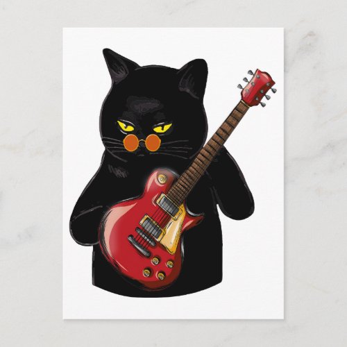 Cat Playing Acoustic Guitar Cool Musician Guitaris Postcard