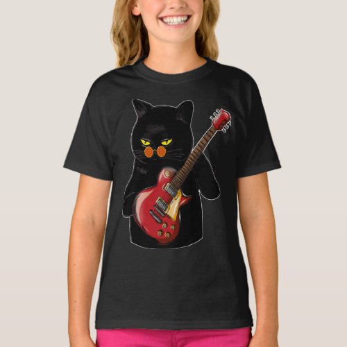 Cat Playing Acoustic Guitar Girl T_Shirt
