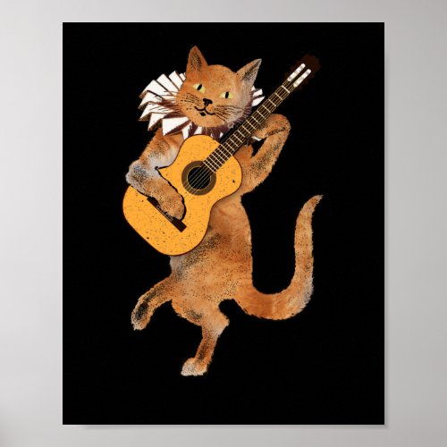 Cat Playing Acoustic Guitar Musician Guitarist Poster