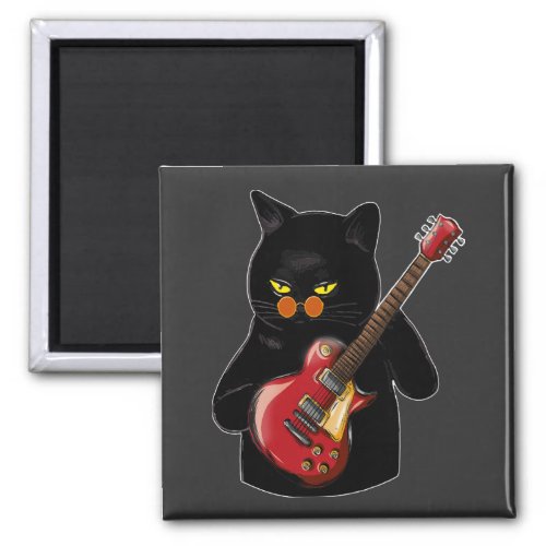 Cat Playing Acoustic Guitar Square Magnet