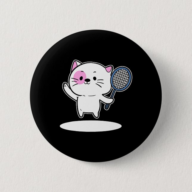 Cat Playing Badminton Badminton Player For Men Wom Button (Front)