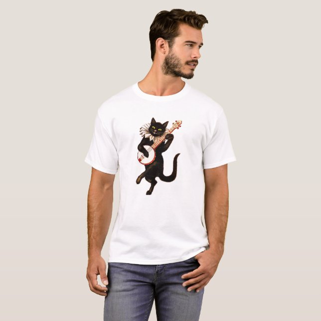 Cat playing Banjo T-Shirt (Front Full)