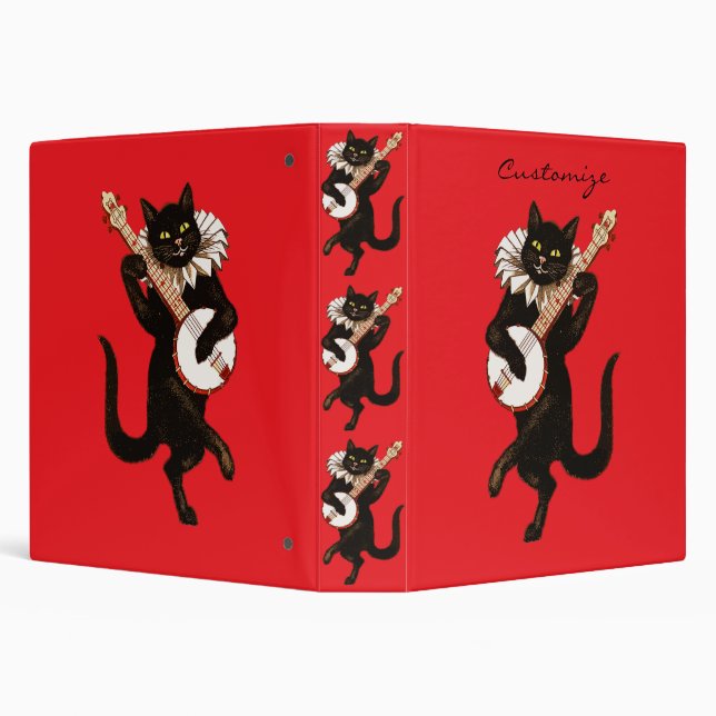 Cat playing Banjo Thunder_Cove 3 Ring Binder (Background)