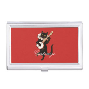 Cat playing Banjo Thunder_Cove Business Card Case