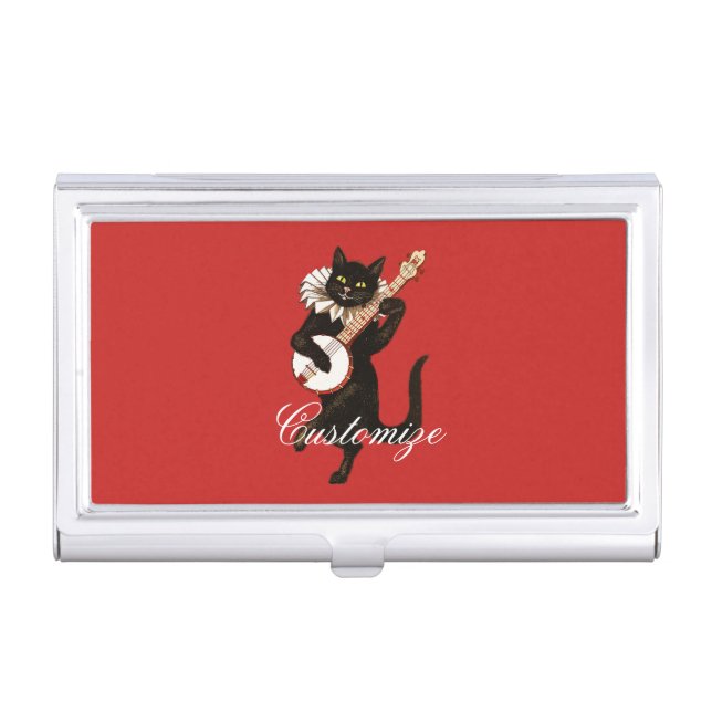 Cat playing Banjo Thunder_Cove Business Card Case (Front)