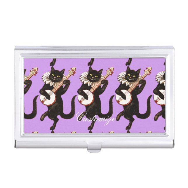 Cat playing Banjo Thunder_Cove Business Card Case (Front)