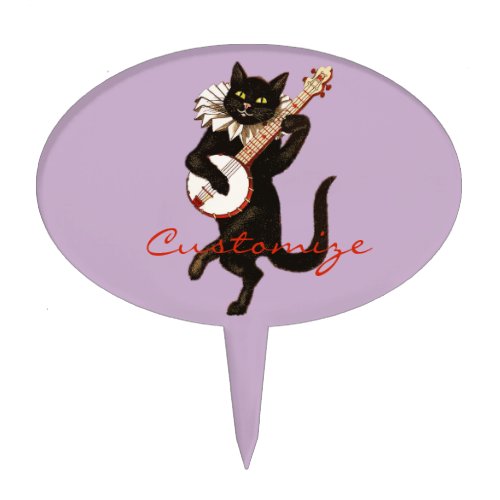 Cat playing Banjo Thunder_Cove Cake Topper