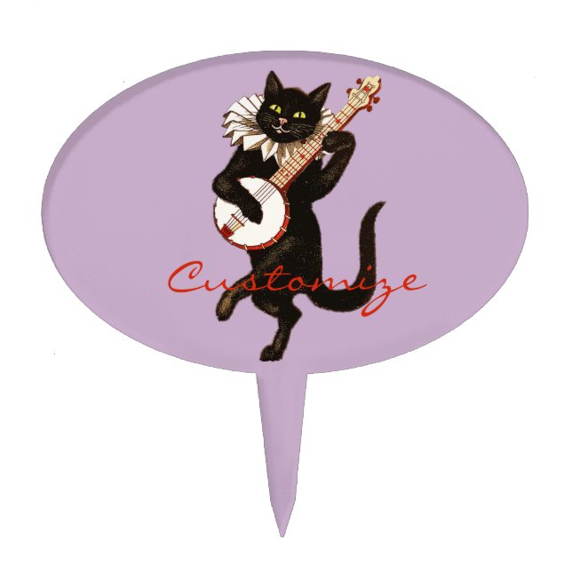 Cat playing Banjo Thunder_Cove Cake Topper (Front)