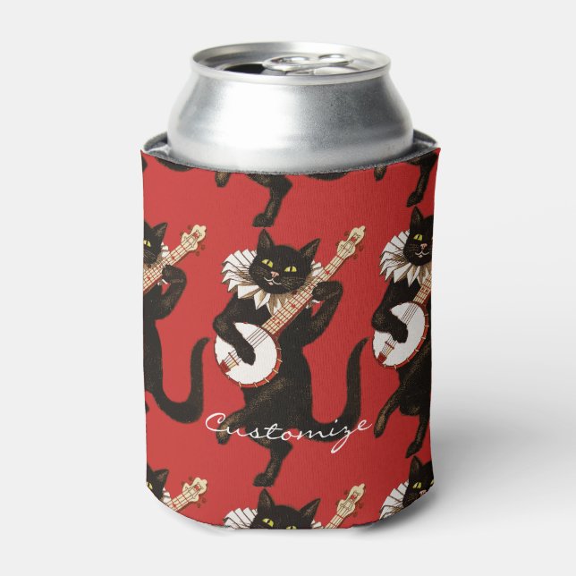 Cat playing Banjo Thunder_Cove Can Cooler (Can Front)