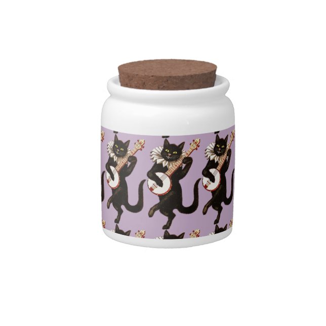 Cat playing Banjo Thunder_Cove Candy Jar (Front)