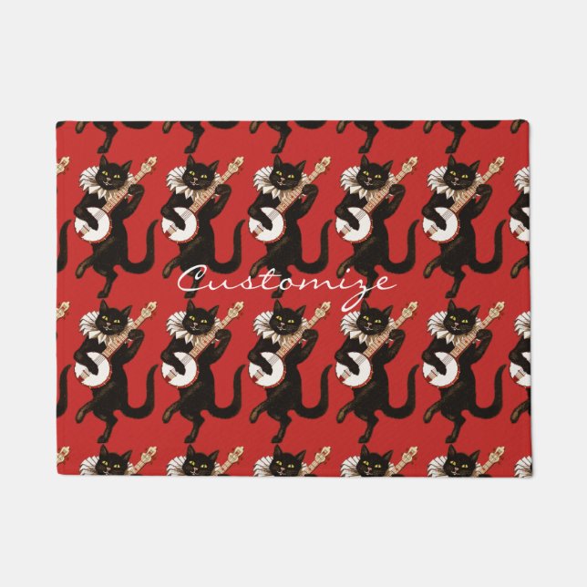 Cat playing Banjo Thunder_Cove Doormat (Front)