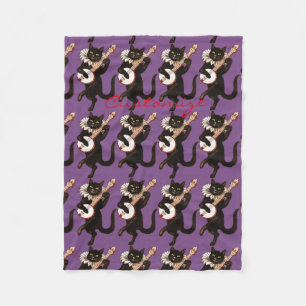 Cat playing Banjo Thunder_Cove Fleece Blanket
