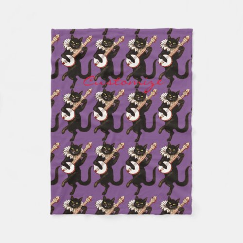 Cat playing Banjo Thunder_Cove Fleece Blanket