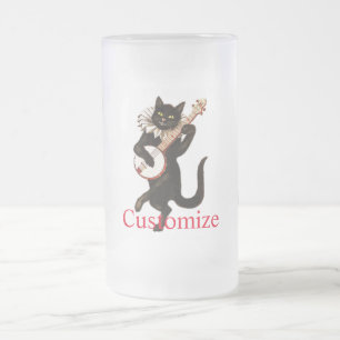 Cat playing Banjo Thunder_Cove Frosted Glass Beer Mug