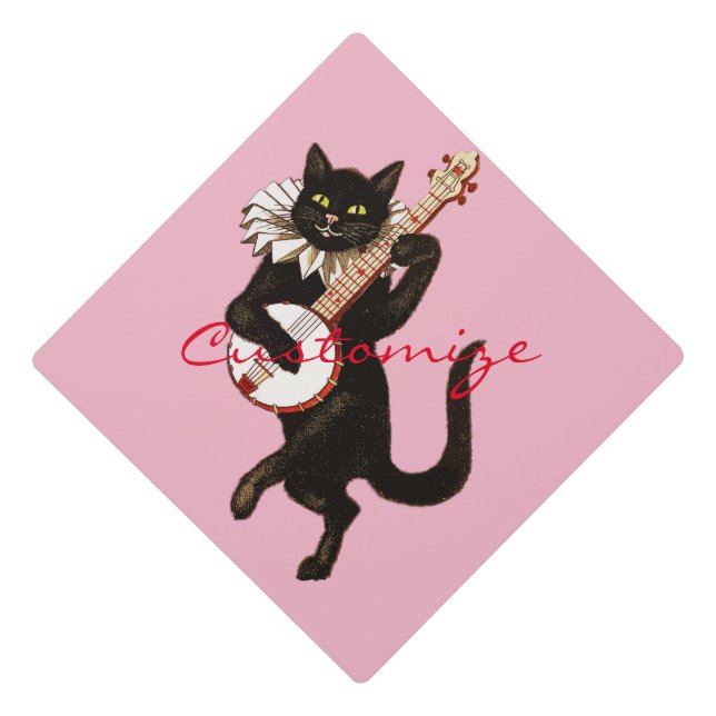 Cat playing Banjo Thunder_Cove Graduation Cap Topper (Front)