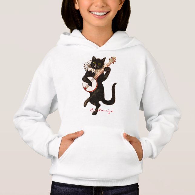 Cat playing Banjo Thunder_Cove Hoodie (Front)