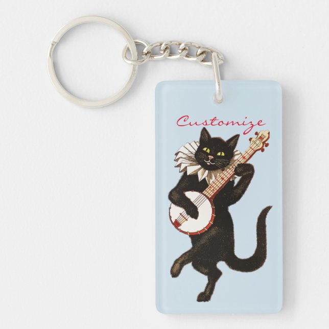 Cat playing Banjo Thunder_Cove Keychain (Front)