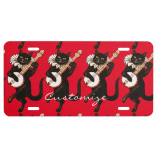 Cat playing Banjo Thunder_Cove License Plate